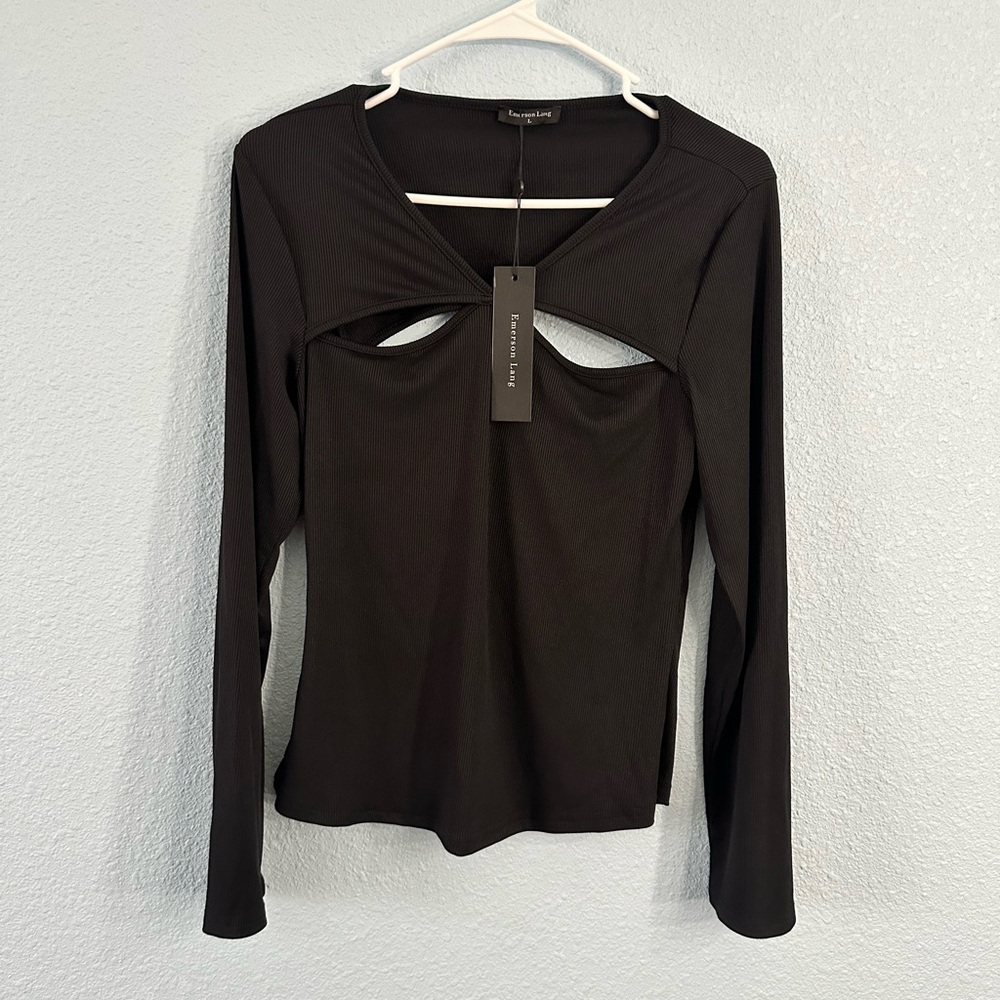 Black Cut Out Long Sleeve Top